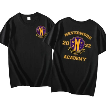 Miércoles Addams Gráfico Nevermore Academia T-shirtT de Verano de las Mujeres de los Hombres de la Moda de Película Retro Camisetas Mujer Tops de Manga Corta