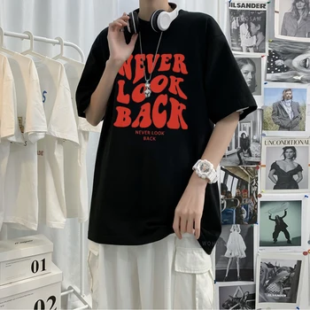 HEVER MIRAR ATRÁS Carta de gran tamaño de los Hombres T-shirt Versión coreana de Camiseta de Manga Corta Casual Suelto de Alta Calidad de 100% Algodón Camisetas