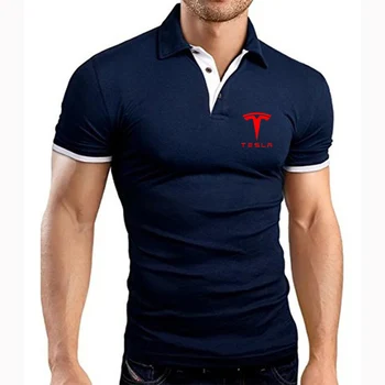 2023 Verano Nuevo Tesla Impreso el Logotipo de los Deportes al aire libre Slim Fit Camisa de Polo de los Hombres de Negocios de Ocio Transpirable de Color Sólido de Manga Corta