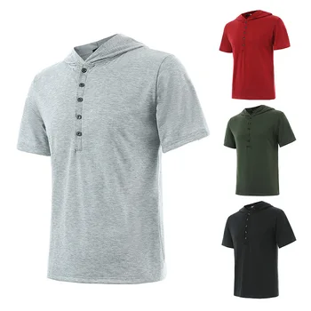 Verano casual simple t-shirt para hombres deportes de tendencia t-camisa slim color de moda con capucha de los hombres t-shirt