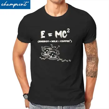 E=MC2 Camisetas de los Hombres de Algodón Puro Humor Camisetas con cuello redondo de Energía=Leche X el Café de la Camiseta de Manga Corta Tops Único