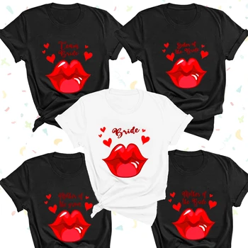 Ropa de moda de Corazón Rojo de los Labios del Equipo de Diseño de Novia de Verano de la Camiseta de la Ropa de Manga Corta T Camisa de la Mujer T-camisa de despedida de Soltera Tops