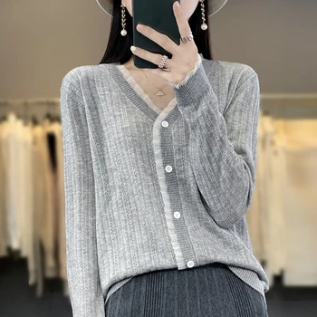 2023 la Primavera y el Verano Nueva Moda Slim Fit Mujer Cardigan Suéter de Color Sólido de las Mujeres de Punto de V-cuello Delgado Abrigo Suéter de Lana