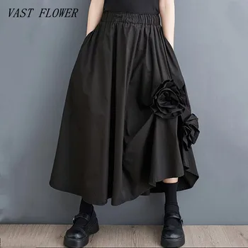 negro de algodón vintage Elástico de cintura alta primavera verano otoño casual suelto larga para mujer faldas de mujer 2023 falda de la ropa