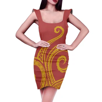 Samoa Verano 2023 sin Mangas Recorte Vestido Negro Con Plaza de Collar Elegante Impresa de Oro Sexy de la Moda de la Falda de la Oficina de la Mujer