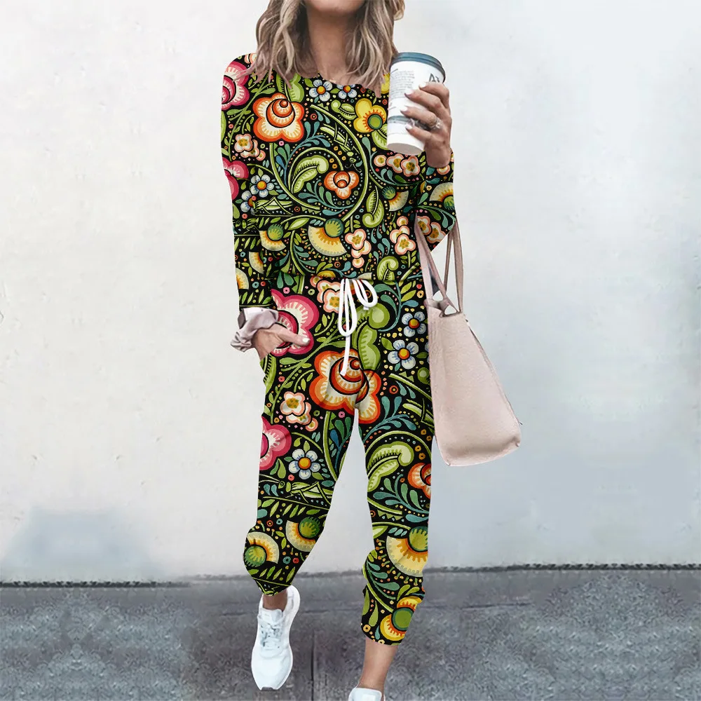 Las mujeres Hip Hop Rosa de Impresión Sudaderas Traje de Chándal de Sportswear Moda Jersey+Pantalón 2pc Conjunto de Ropa Femenina - 3