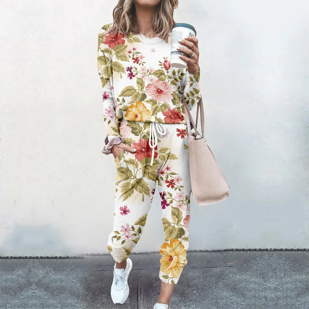 Las mujeres Hip Hop Rosa de Impresión Sudaderas Traje de Chándal de Sportswear Moda Jersey+Pantalón 2pc Conjunto de Ropa Femenina - 4