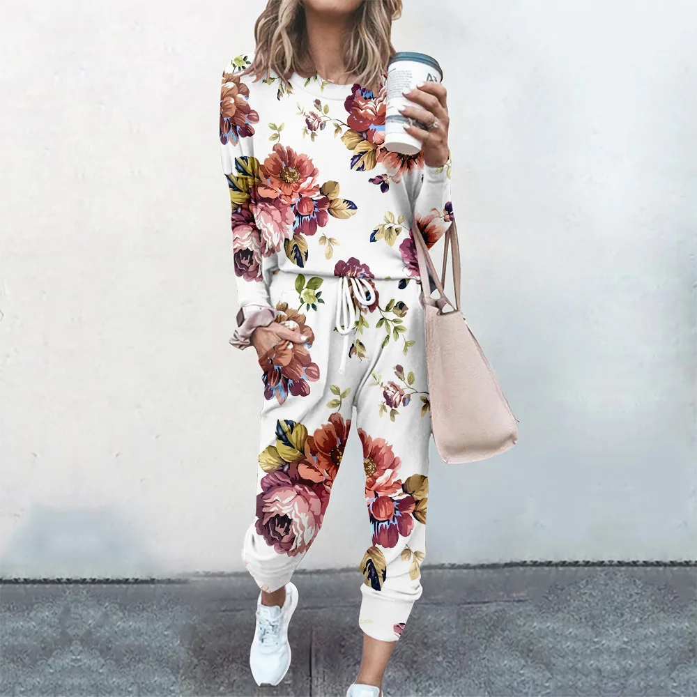 Las mujeres Hip Hop Rosa de Impresión Sudaderas Traje de Chándal de Sportswear Moda Jersey+Pantalón 2pc Conjunto de Ropa Femenina - 5